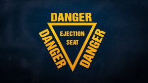 a dark blue background with a yellow danger sign